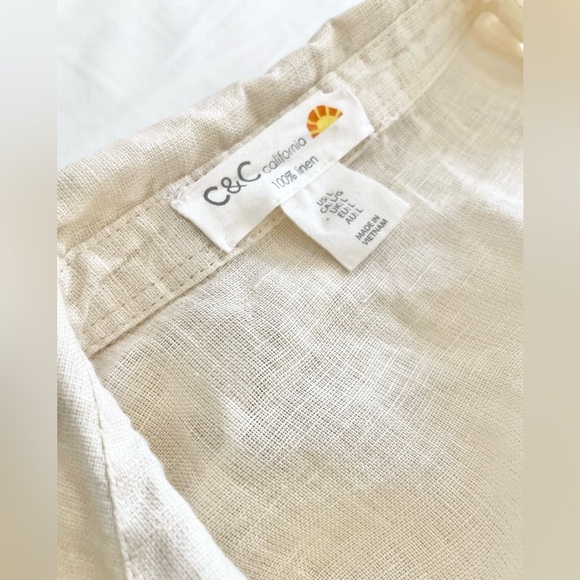 C&C California Boxy Relaxed Cream Linen Shirt Top Size L Womens - Picture 5 of 6